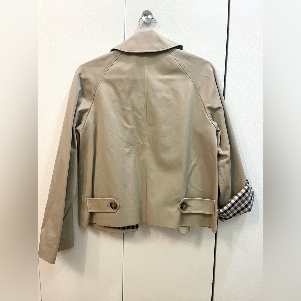 Sezane Bobby Jacket, Light Beige & Gingham, Oversized Cropped Trench, NWT Size 2 - Picture 9 of 16